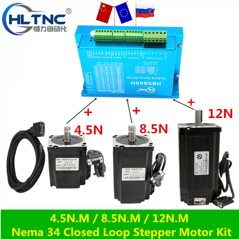 Kit de Motor paso a paso de bucle cerrado HLTNC 86 Nema 34 4.5N.m 8.5N.m 12N.m 86HB250 80 118 156, servocontrolador Hybird, línea de codificación HBS860H ► Foto 1/6