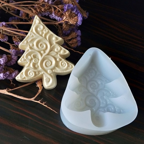 Molde para jabón con forma de árbol de Navidad, molde de silicona para decoraciones de tartas, moldes de chocolate de silicona hechos a mano, herramientas para hornear pasteles ► Foto 1/6