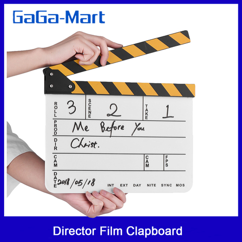 Borrado en seco acrílico Director Film Clapboard Movie TV Cut Action Scene Clapper Board pizarra con amarillo/Negro Stick, negro ► Foto 1/6