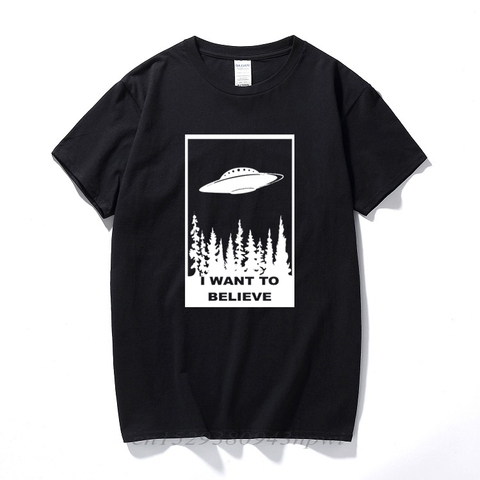 Camiseta divertida de I Want to Believe para hombre, camiseta de manga corta de algodón con archivos de ciencia ficción y ufo ► Foto 1/6
