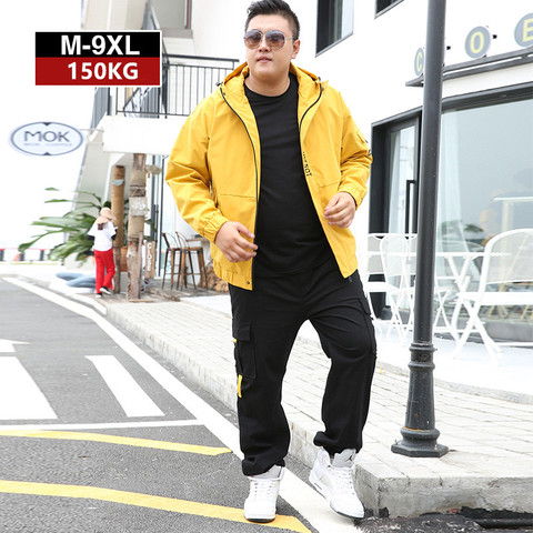 Chándal de chaqueta con capucha para hombre, pantalones deportivos Cargo, chándal, conjunto de 2 piezas de talla grande 7XL 8XL 9XL, ropa suelta, 2022 ► Foto 1/6