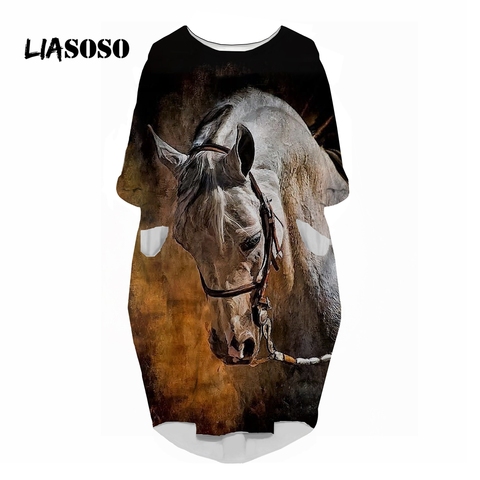 LIASOSO vestido sensual para mujer Animal caballo 3D impresión moda Casual de alta calidad Hip Hop por encima de la rodilla Vestido de manga larga para mujer ► Foto 1/1