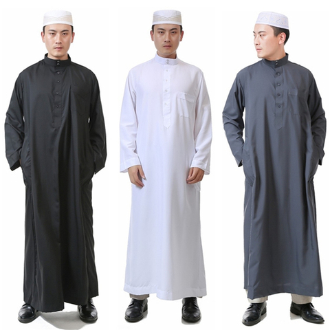 Ropa árabe islámica para hombres, túnicas sólidas tradicional de Arabia Saudita, Jubba, Thobe, Abaya, Eid, Salam, 52-62 ► Foto 1/6