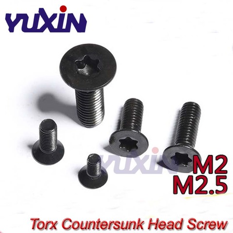 100 uds/50 Uds plana de acero al carbono cabeza tornillos Torx Color negro M2 M2.5 M3 M4 Countersink cabeza seis lóbulos tornillo ► Foto 1/5