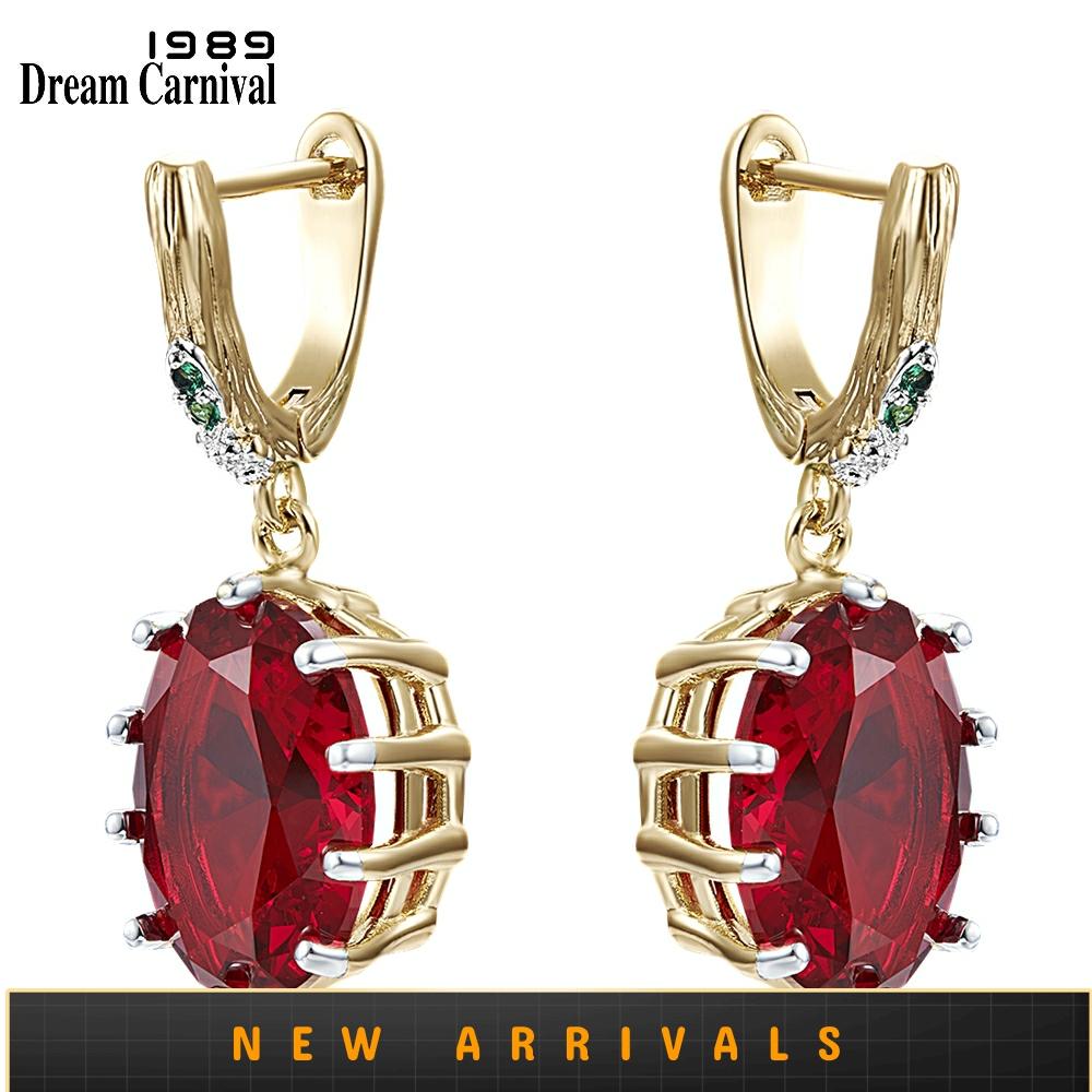 DreamCarnival1989-pendientes con gran estilo rojo para mujer, con circonita deslumbrante, chapado en oro blanco, joyería gótica para boda WE4034RD ► Foto 1/6