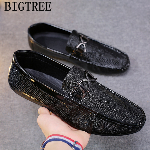 Mocasines de cocodrilo para hombre, zapatos de charol para hombre, informales, negros, calzado Social ► Foto 1/6