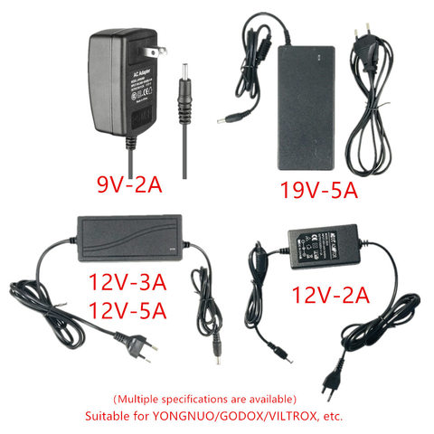 Adaptador de fuente de alimentación de 100-240V CA, adaptador de cargador de 3A-12V/5A-12V/5A-19V/9V/12V-2A, enchufe europeo de 5,5mm x 2,5mm para lámpara LED Yongnuo Godox ► Foto 1/5