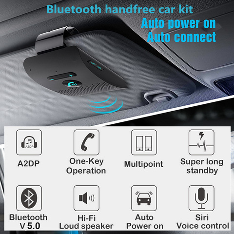 Bluetooth manos libres coche Kit 4,2 Sun Visor clip receptor de Audio inalámbrico altavoz reproductor de música Micrófono Dual ► Foto 1/6