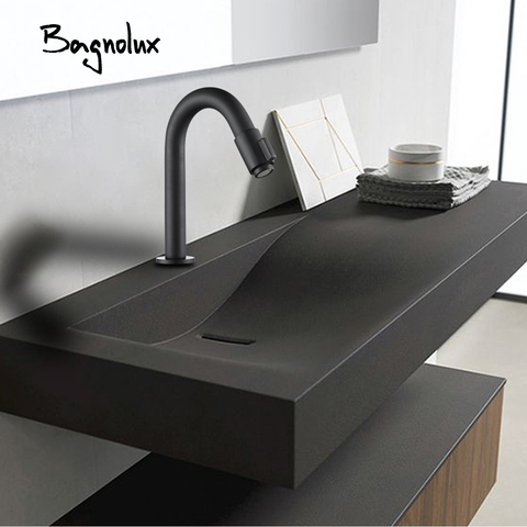 Bagnolux-alfombra de latón macizo para encimera, grifo de lavabo negro, accesorios de baño, grifo de Palanca única de agua fría ► Foto 1/6