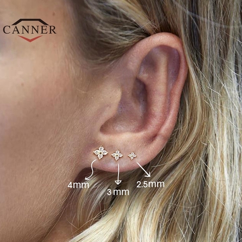 CANNER-pendientes tipo botón de plata fina 925, Mini pendientes perforados con circonita para uñas y hueso del oído, con flor de cristal, joyería de moda ► Foto 1/6