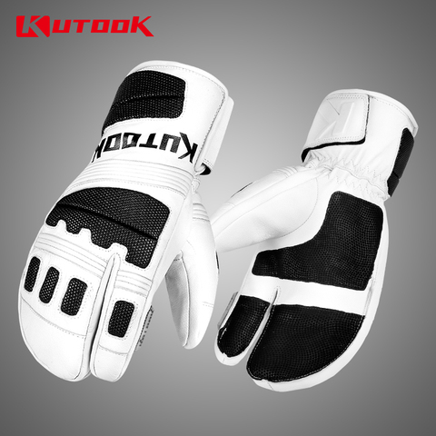 KUTOOK-guantes de esquí de piel de cabra, resistentes al agua, térmicos, de cuero, para nieve y nieve ► Foto 1/6