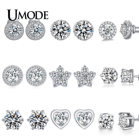 UMODE coreanas AAA + Clear Cubic Zirconia pendientes pequeños para Mujer Flor corazón redondo estrella pendientes de gota de agua joyería de moda ► Foto 1/6