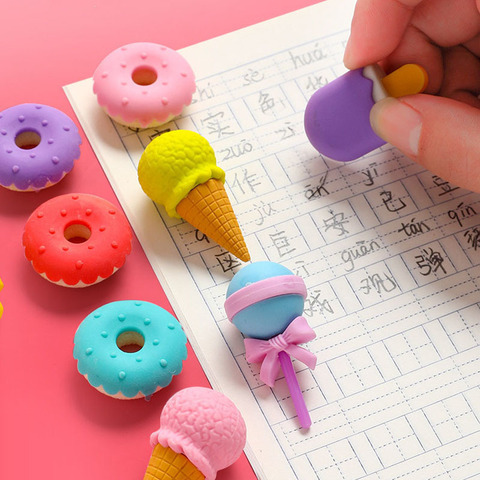 Goma de borrar desmontable para niños, herramienta de corrección de regalo, papelería escolar, regalo creativo, piruletas de helado, dónuts, Kawaii, Uds. ► Foto 1/6