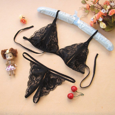 Conjunto de ropa interior de lencería para mujer, sujetador Sexy transparente de encaje G-String H9 ► Foto 1/6