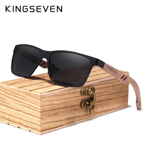 KINGSEVEN-gafas de sol polarizadas de madera TR90 + para hombre, nogal Natural masculinas de lentes de sol, 100%, UV400, Retro, con bisagra reforzada, novedad de 2022 ► Foto 1/1