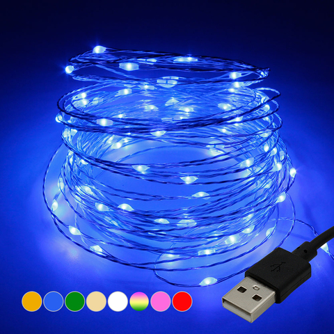 Cadena de luces LED de 10M y 5M guirnalda con alambre de cobre, resistente al agua, con USB, para decoración navideña y fiestas, 8 colores ► Foto 1/6