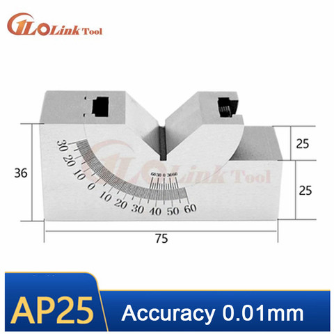 Herramienta de medición de precisión AP25, microángulo ajustable, configuración de fresado de bloque en V, placa angular de 0 a 60 grados, medidor de ángulo de bloque ► Foto 1/6