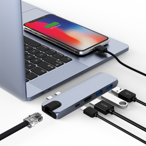 Estación de acoplamiento ethernet, divisor USB C para Mac Book Thunderbolt 3, estación de acoplamiento Dual tipo C macbook air 2022 ► Foto 1/6