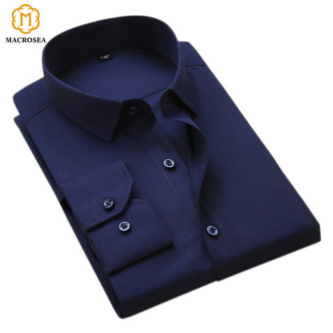 MACROSEA-camisas formales de negocios para hombre, camisas de manga larga de trabajo lisa, Color sólido, sin bolsillo, ropa de oficina ► Foto 1/5