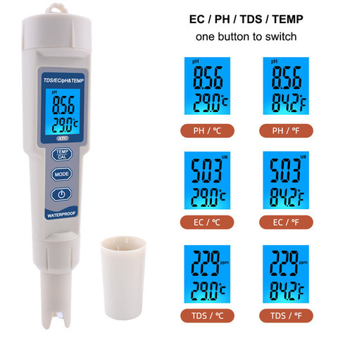 Medidor de temperatura PH-3508 con retroiluminación, TDS/PH/EC 4 en 1, Monitor Digital de calidad del agua a prueba de agua, 48% de descuento ► Foto 1/6