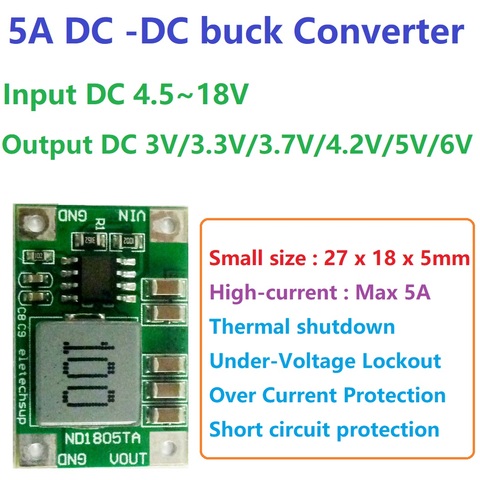 Convertidor de DC-DC de tamaño mini 5A, módulo reductor regulador de voltaje, placa Buck de 4,5 V-18V a 3V 3,3 V 3,7 V 4.2V5V 6V ► Foto 1/6