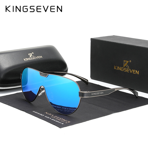 KINGSEVEN-gafas de sol polarizadas para hombre y mujer, lentes de espejo, protección UV, de acero inoxidable, nuevas grandes, N7762 ► Foto 1/6