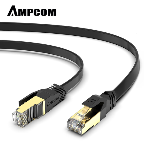 AMPCOM-Cable de red RJ45 Cat7 Lan, Cable plano de conexión Ethernet STP RJ 45 para ordenadores de escritorio, ordenador portátil, enrutador de módem ► Foto 1/6