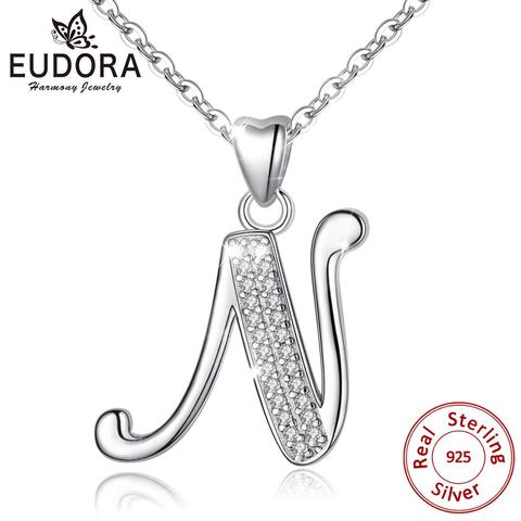 EUDORA-collar con letra inicial grande para mujer, de plata de ley, letras de escritura grandes, colgante de 26 A-Z, con monograma ► Foto 1/6