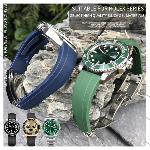 Correa de reloj de goma natural de 20mm y 21mm, correa de reloj negra, verde y azul para Rolex Daytona GMT OYSTERFLEX DEEPSEA Submariner Belt ► Foto 1/6