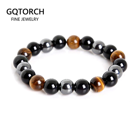 Pulsera de Ojos de Tigre y hematita obsidiana negra para hombre y mujer, cuentas de oración curativa de 8 y 10MM, joyería energética ► Foto 1/6