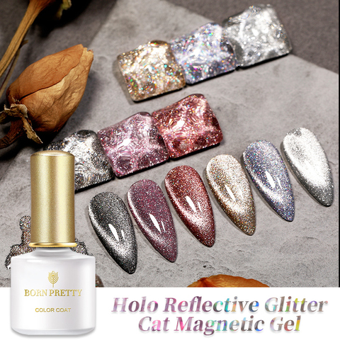 Nacido bastante 1 botella holográfico purpurina reflectante gato magnético Gel holográfica efecto plata púrpura de Gel UV barniz 6 colores ► Foto 1/6