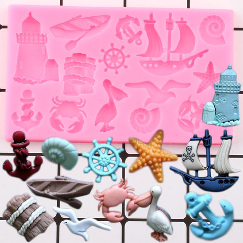 Serie con diseño marino ancla silicona moldes velero Mar Animales Cupcake Topper utensilios para decoración de tortas con Fondant de arcilla moldes de Chocolate ► Foto 1/6