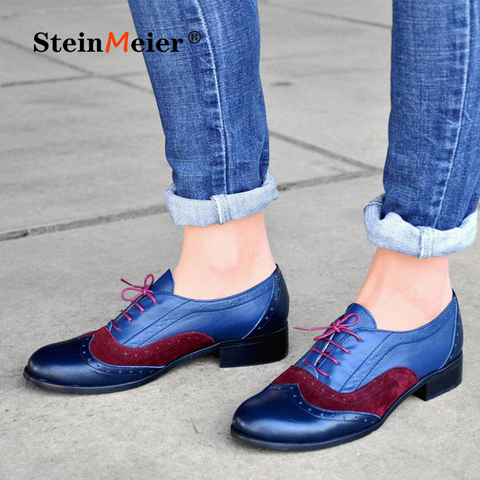 Zapatos planos Oxford para mujer, zapatillas de deporte genuino de cuero, zapatos casuales hechos a mano Vintage para mujer, calzado ► Foto 1/6