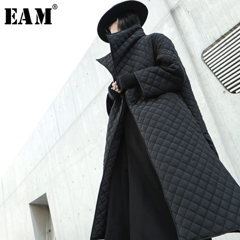 [EAM]-abrigo largo acolchado de algodón para mujer, Parkas holgadas de manga larga, a la moda, primavera y otoño, 19A-a319, color negro, talla grande, 2022 ► Foto 1/6