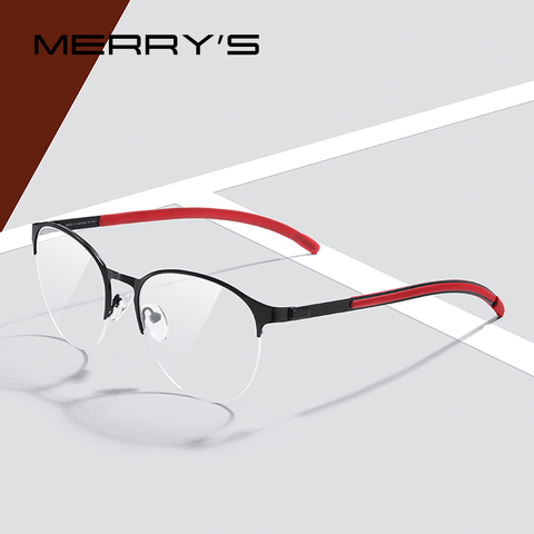 MERRYS-gafas ópticas de aleación de titanio para hombre, anteojos con montura ultraliviana y ovalada, graduadas, antideslizantes, de silicona, S2365 ► Foto 1/6