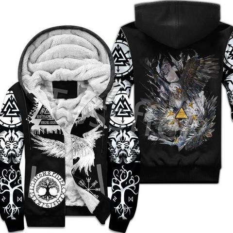 Tessffel-sudaderas con capucha polares para hombre, abrigo grueso cálido con capucha y cremallera, con estampado 3D de pirata, tatuaje Vikingo, estilo chaqueta, 12 ► Foto 1/6