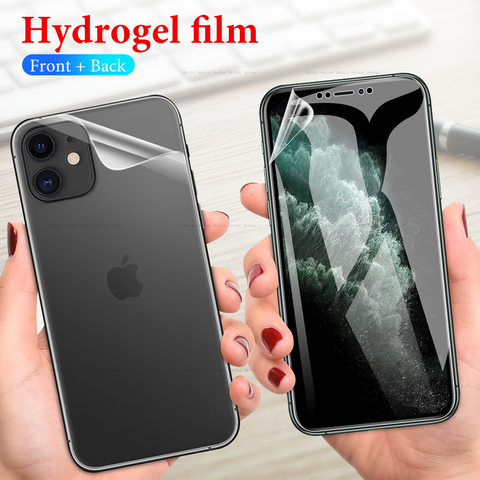 Película protectora de hidrogel frontal + trasera para iPhone 11 11Pro XS Max XR XS X 10 7 8 6 6s Plus SE 2022 película protectora de pantalla frontal trasera ► Foto 1/6