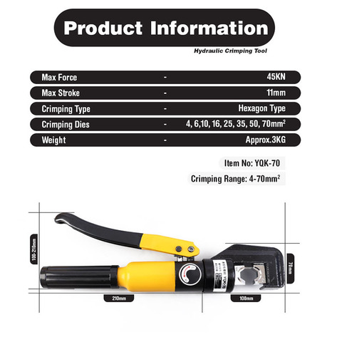 Alicates de prensa hidráulica YQK-70 Herramienta hidráulica de engaste hidráulica herramienta de compresión de 4mm-70mm presión 6T ► Foto 1/6