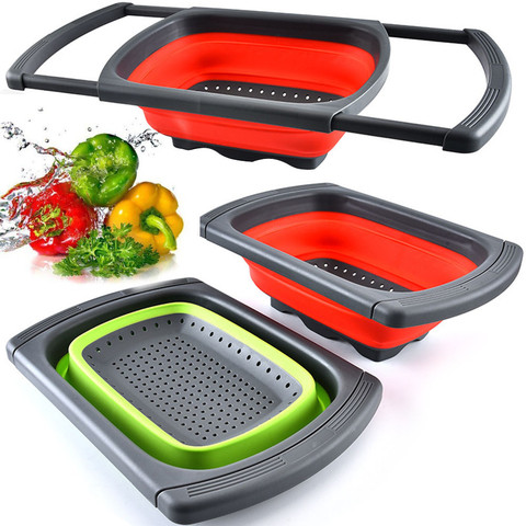 Colador plegable de silicona, cesta de filtro de limpieza de frutas y  verduras, escurridor plegable, utensilios de cocina