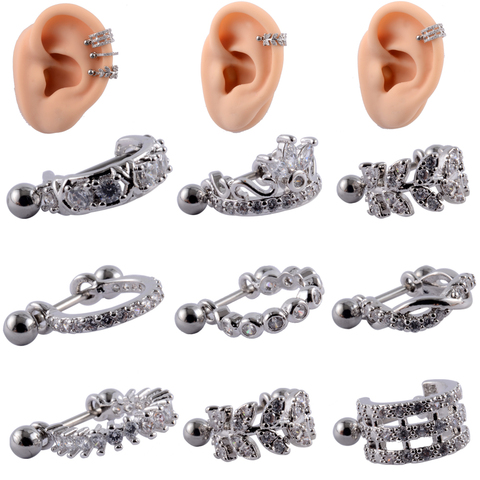 Anillo de cartílago Tragus de la oreja, barra de acero inoxidable con aro de Cz, manguito del cartílago, piercing Helix Daith Rook Lobe Earrings, 1 ud. ► Foto 1/6