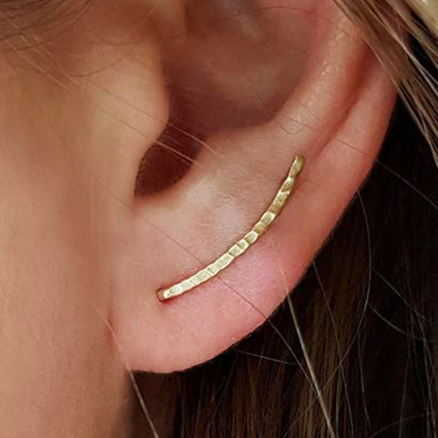 Real 925 escalador de plata oído brazalete de oído de oro hechos a mano martillado joyería minimalista Pendientes de plata y circonita para niña, Pendientes para las mujeres ► Foto 1/6