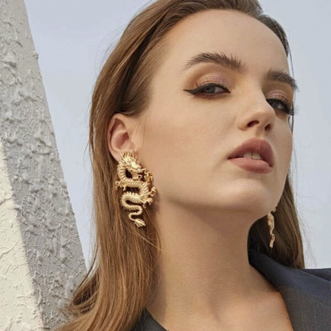 Pendientes largos de dragón inusuales para mujer, colgante de Metal de alta calidad con personalidad, temperamento único, regalo de fiesta, joyería ► Foto 1/6