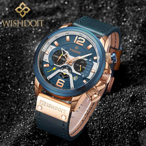 WISHDOIT-reloj deportivo para hombre, cronógrafo deportivo, Cuero militar, luminoso, resistente al agua ► Foto 1/6