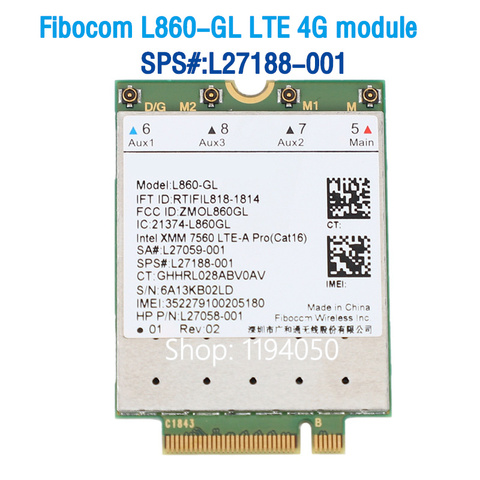 Fibocom L860-GL 4G LTE módulo SPS # L27188-001 Tarjeta 4G para HP Elitebook X360 830 de 840 a 850 ► Foto 1/5