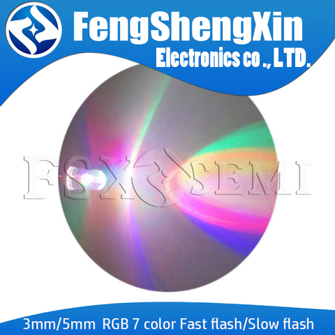 Diodo emisor de luz LED (LED), 3MM, 5MM, RGB, 7 colores, parpadeo rápido/destello lento, 3mm, RGB, 7 colores, parpadeo rápido, 100 Uds. ► Foto 1/6