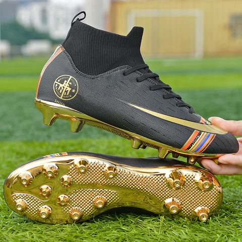 Botas de fútbol chapadas en oro para hombre, zapatos de fútbol con punta larga, de nuevo diseño, Chuteira ► Foto 1/6