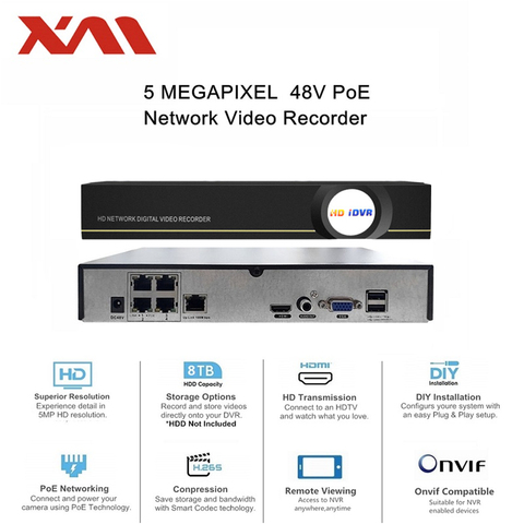 XM PoE NVR 4 canales sistema de cámara de seguridad para el hogar grabadora de vídeo soporte 5MP/4MP/1080P HD IP Cámara P2P ONVIF Sistema de CCTV ► Foto 1/6