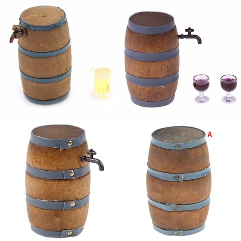 Mini barril de madera de vino tinto, barril de cerveza en miniatura, barril de cerveza de barril de cerveza en barril para muñecas, decoración para casa a escala 1:12, accesorios para casa de muñecas ► Foto 1/6