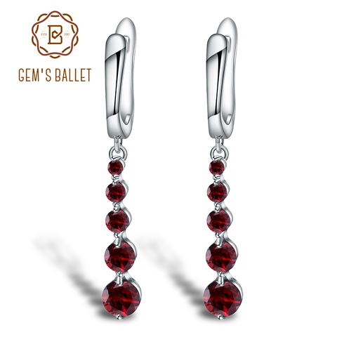 GEM'S BALLET-pendientes de plata de ley 925 auténtica para mujer, Gema roja de granate Natural, aretes de gota, joyería fina ► Foto 1/6