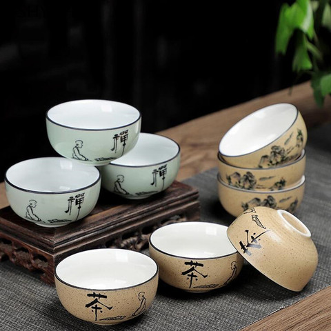 WSHYUFEI 3 unids/set cerámica taza de té Longquan Celadon hecho a mano juego de té pintado a mano taza de té Copa Personal maestro taza 60ml ► Foto 1/6